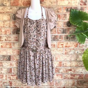 Beige Taupe Floral dress  Spring & Summer MED